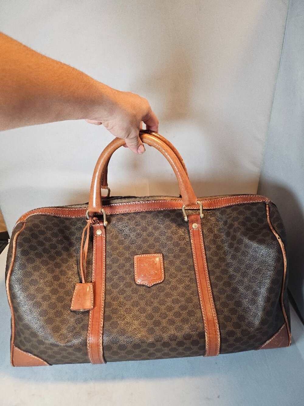 CELINE PARIS vintage macadam printed genuine leather duffle travel weekender bag